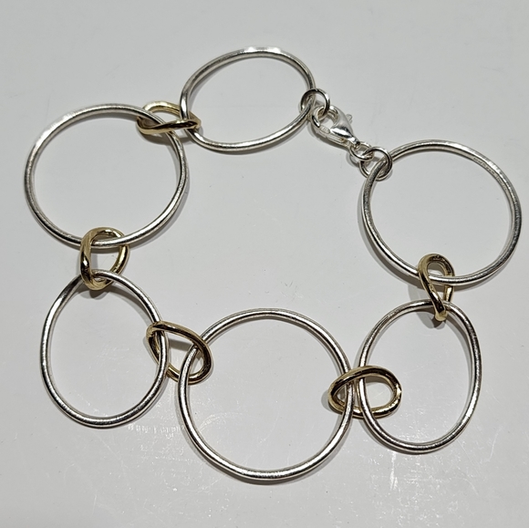 2 Sterling Silver Bracelets Round Oval Links & Double Link Style Bracelet - Picture 2 of 5